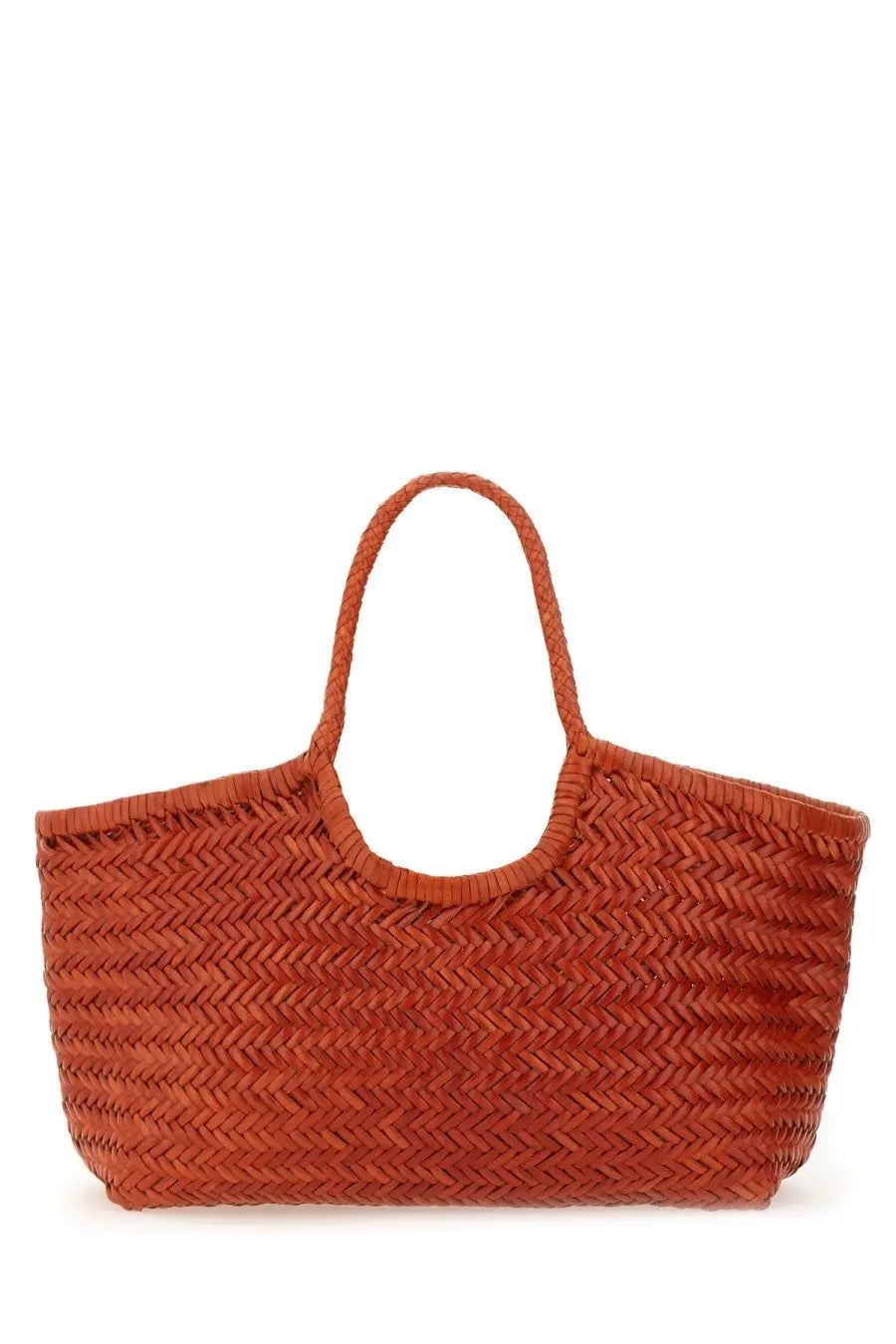 Dragon diffusion women’s borsa nantucket orange woven tote bag with herringbone pattern and braided handles
