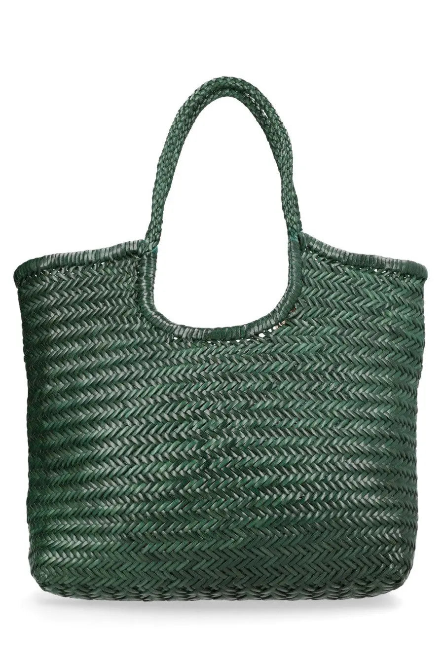 Dark green woven tote bag with herringbone pattern and braided handles from dragon diffusion womens borsa ns diagonal triple jump green