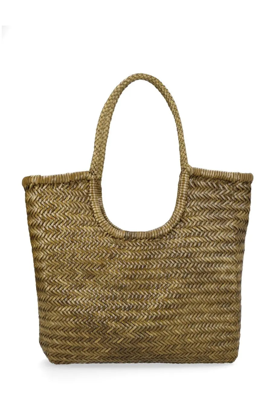Dragon diffusion women’s borsa ns diagonal triple jump green woven straw tote bag with herringbone pattern and rounded handles