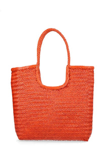 Bright orange woven tote bag with braided handles by Dragon Diffusion called Borsa NS Diagonal Triple Jump Orange