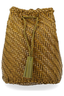 Dragon Diffusion women’s woven tan leather drawstring borsa pompom double jump bag with matching tassel