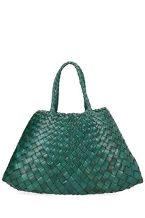 Emerald green woven leather tote bag with braided handles dragon diffusion womens borsa santa croce small green