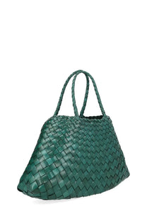 Emerald green woven leather tote bag with braided handles from dragon diffusion borsa santa croce small collection