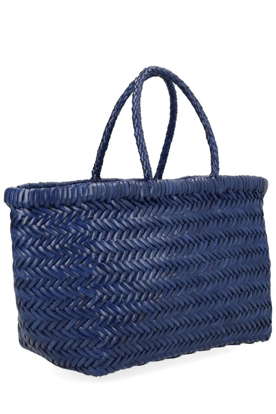 Navy blue woven tote bag with braided handles by Dragon Diffusion designed for daily use and style