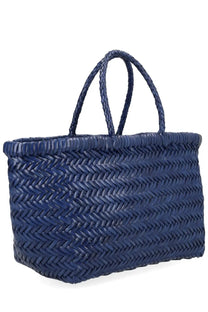 Navy blue woven tote bag with braided handles by Dragon Diffusion designed for daily use and style