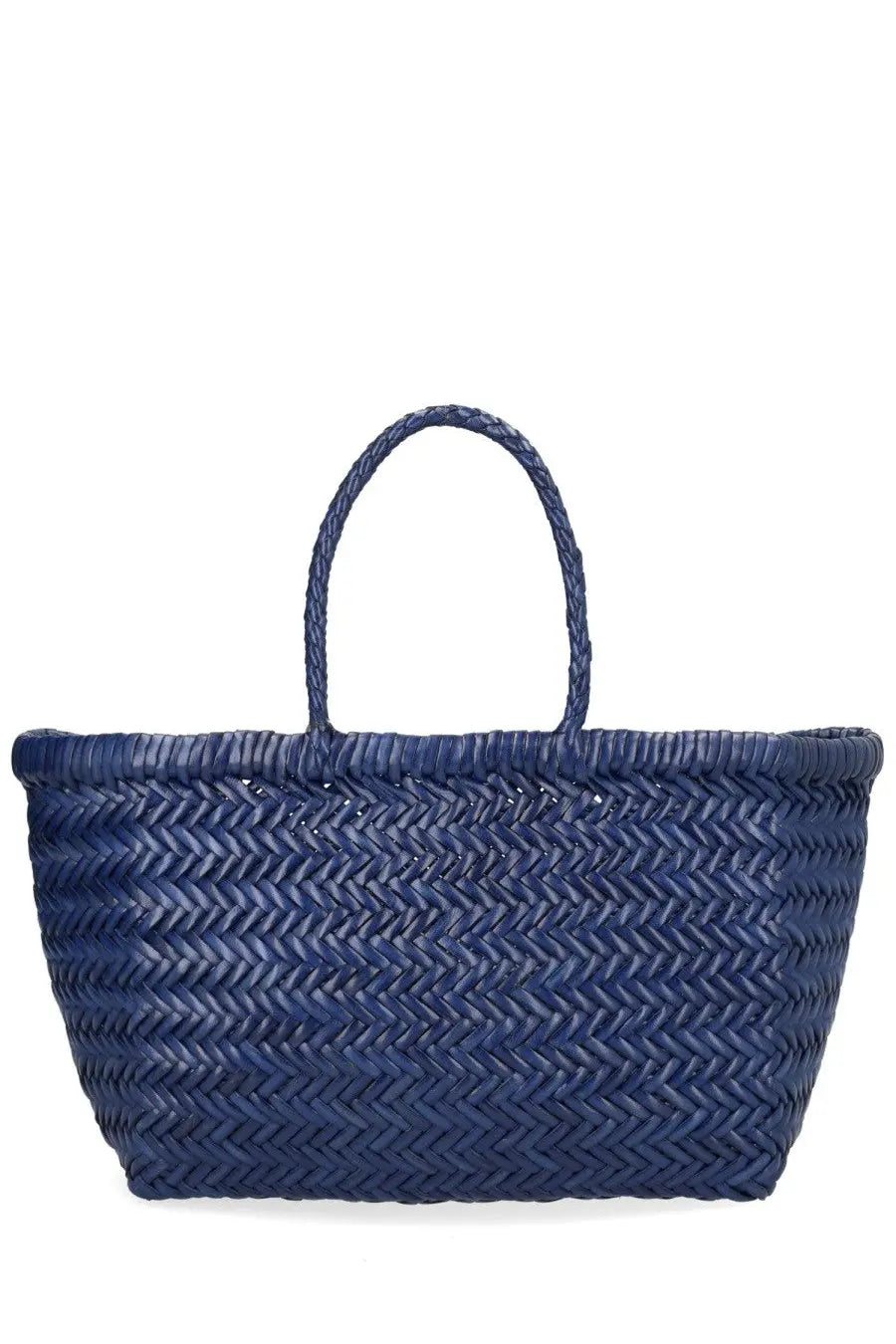 Navy blue woven tote bag with braided handles from Dragon Diffusion womens borsa triple jump small blue collection