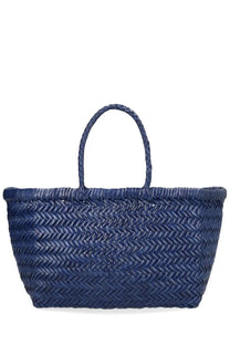Navy blue woven tote bag with braided handles from Dragon Diffusion womens borsa triple jump small blue collection