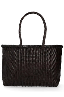 Black woven tote bag with braided handles from Dragon Diffusion womens borsa weave large brown collection