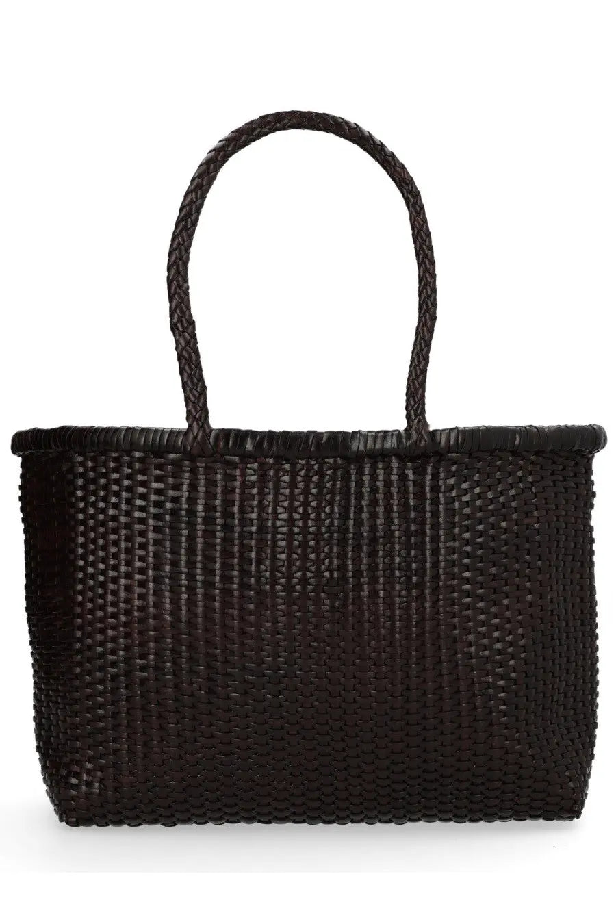 Black woven tote bag with braided handles by Dragon Diffusion women’s Borsa Weave large brown model