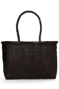 Black woven tote bag with braided handles by Dragon Diffusion women’s Borsa Weave large brown model