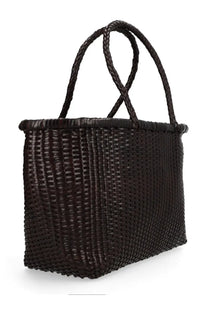 Dark brown woven tote bag with braided handles by dragon diffusion womens borsa weave large brown