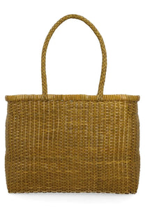 Woven mustard-yellow tote bag with braided handles from dragon diffusion womens borsa weave large green collection