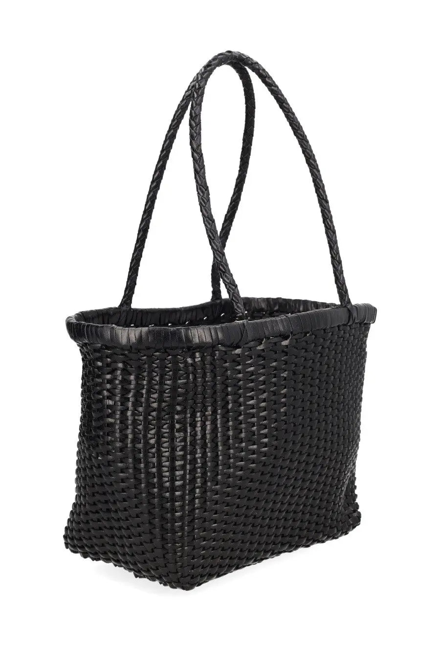 Black woven tote bag with braided handles from dragon diffusion womens borsa weave small black collection