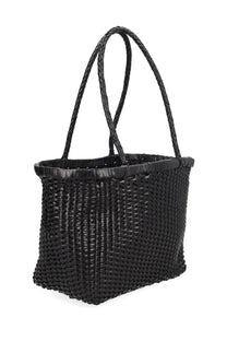 Black woven tote bag with braided handles from dragon diffusion womens borsa weave small black collection