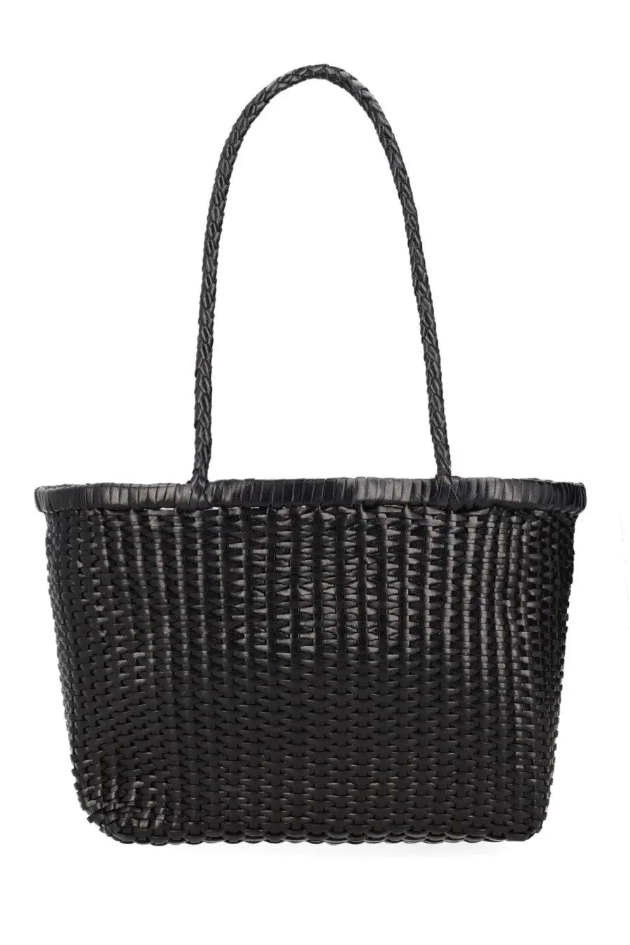 Black woven tote bag with braided handles dragon diffusion women’s borsa weave small black style