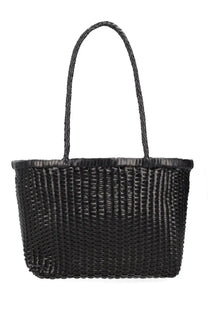 Black woven tote bag with braided handles dragon diffusion women’s borsa weave small black style