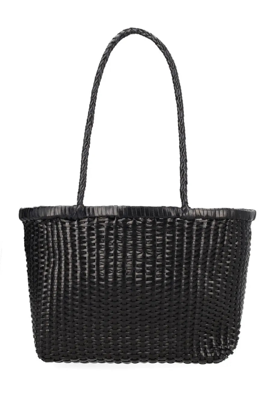 Dragon diffusion women’s borsa weave small black woven tote bag with braided handles in black leather material
