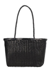 Dragon diffusion women’s borsa weave small black woven tote bag with braided handles in black leather material