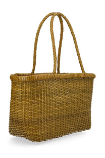Dragon diffusion women’s borsa weave small green tote bag in woven mustard yellow with braided handles
