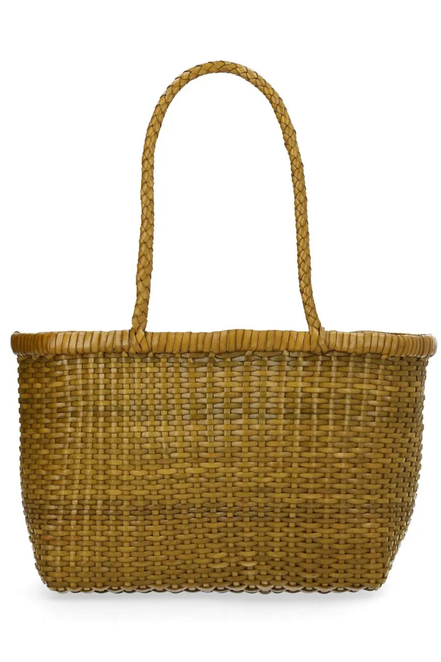 Dragon diffusion women’s borsa weave small green tote bag with braided handles and mustard yellow woven texture