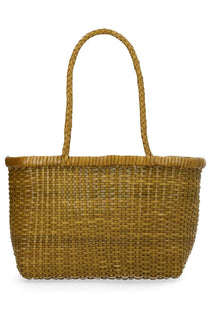 Dragon diffusion women’s borsa weave small green tote bag with braided handles and mustard yellow woven texture