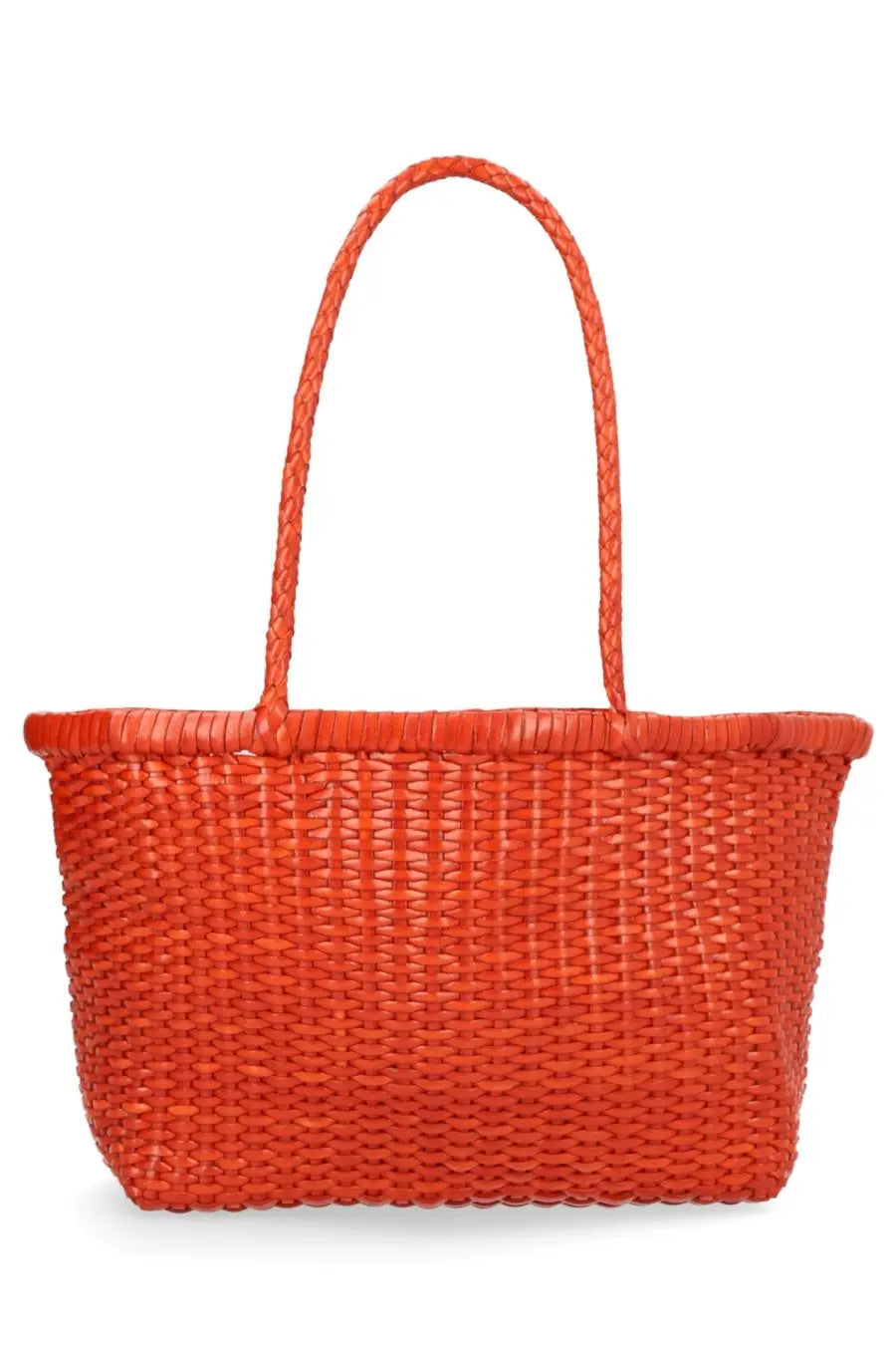 Bright orange woven tote bag with braided handles from dragon diffusion womens borsa weave small orange collection