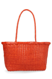 Bright orange woven tote bag with braided handles from dragon diffusion womens borsa weave small orange collection