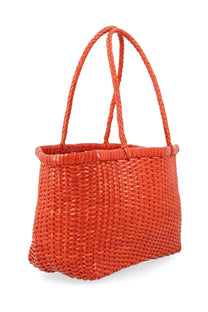 A vibrant orange woven tote bag with braided handles from Dragon Diffusion womens borsa weave small orange collection