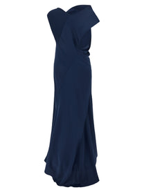Alberta Ferretti Draped Asymmetrical Dress Blue