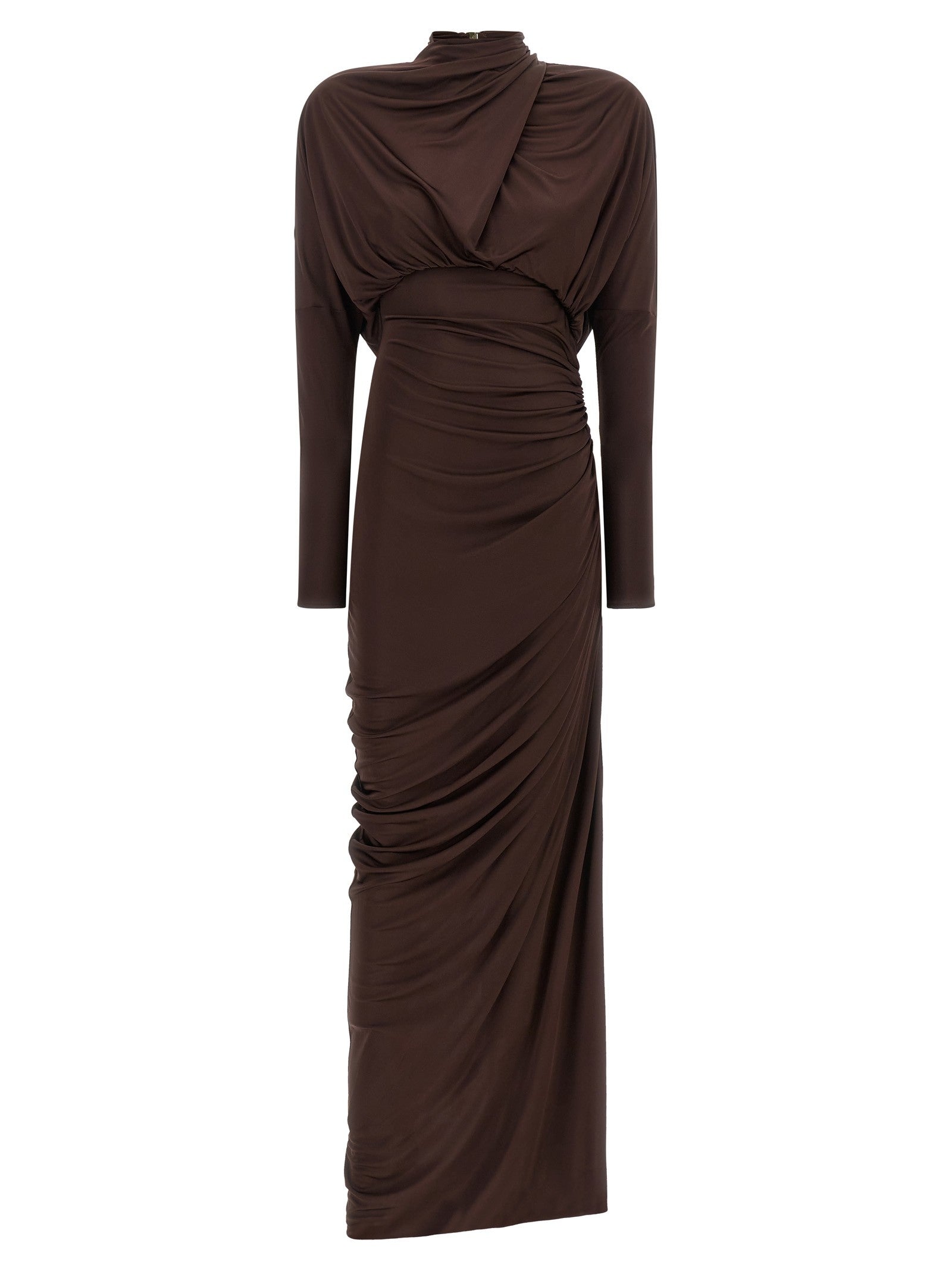 Balmain Draped Jersery Dress Brown