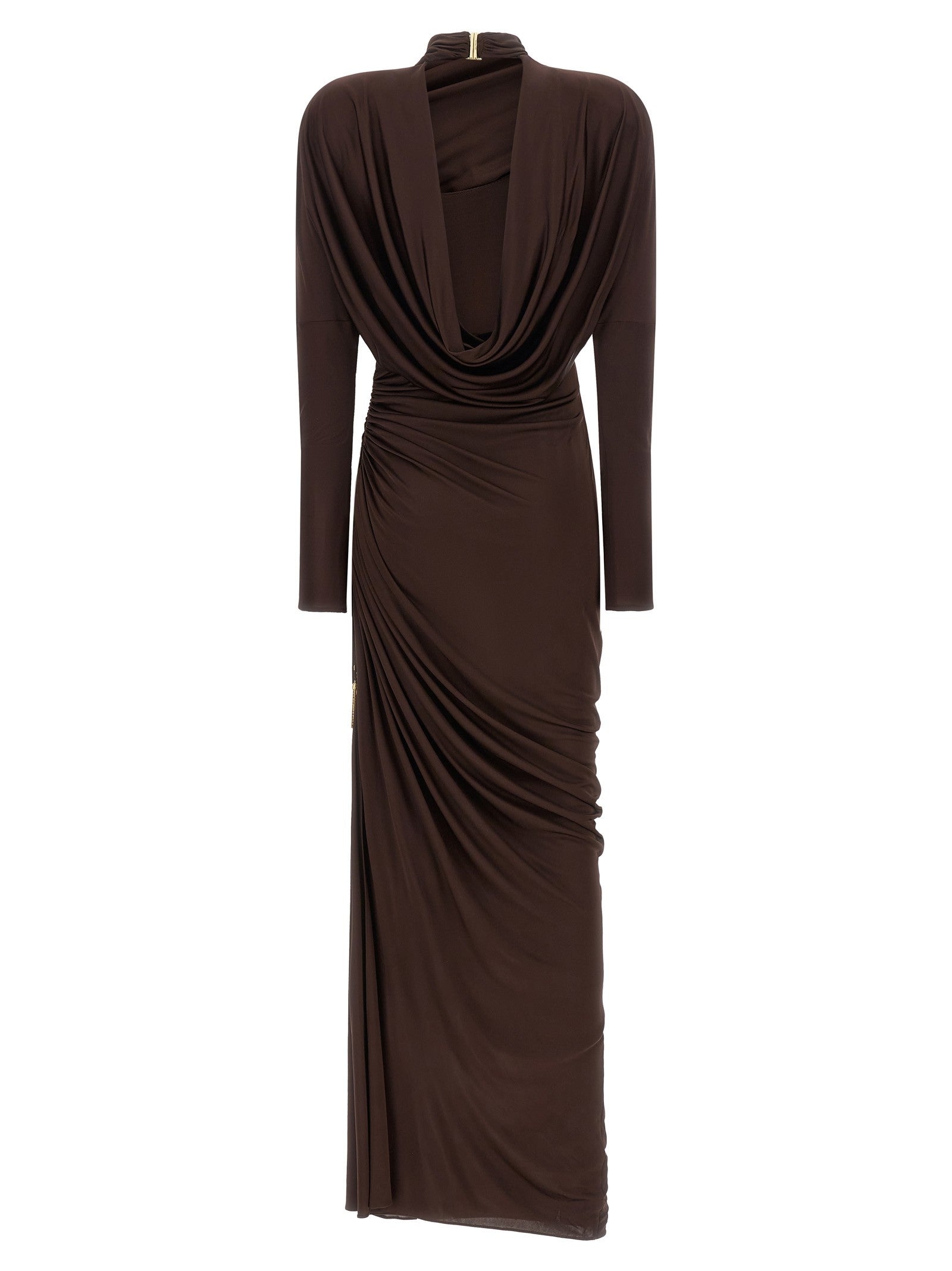 Balmain Draped Jersery Dress Brown