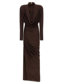 Balmain Draped Jersery Dress Brown