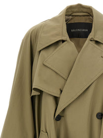 Balenciaga Draped Neck Trench Coat Beige