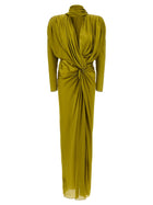 Balmain Draped Silk Dress Green