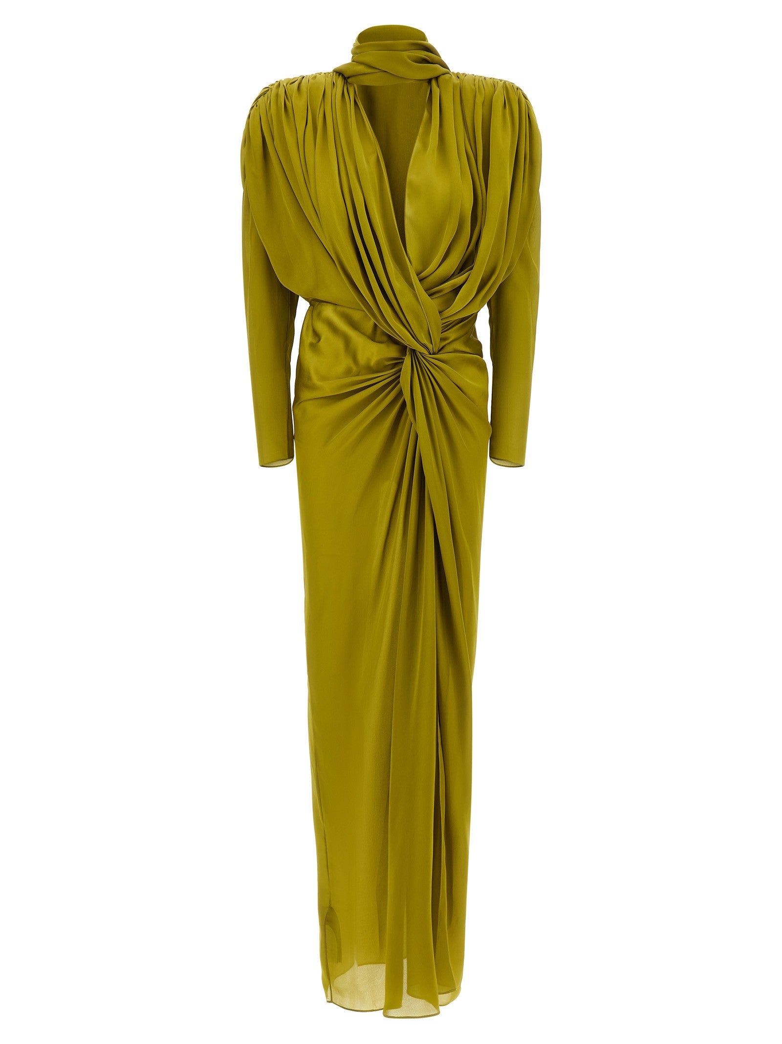 Balmain Draped Silk Dress Green