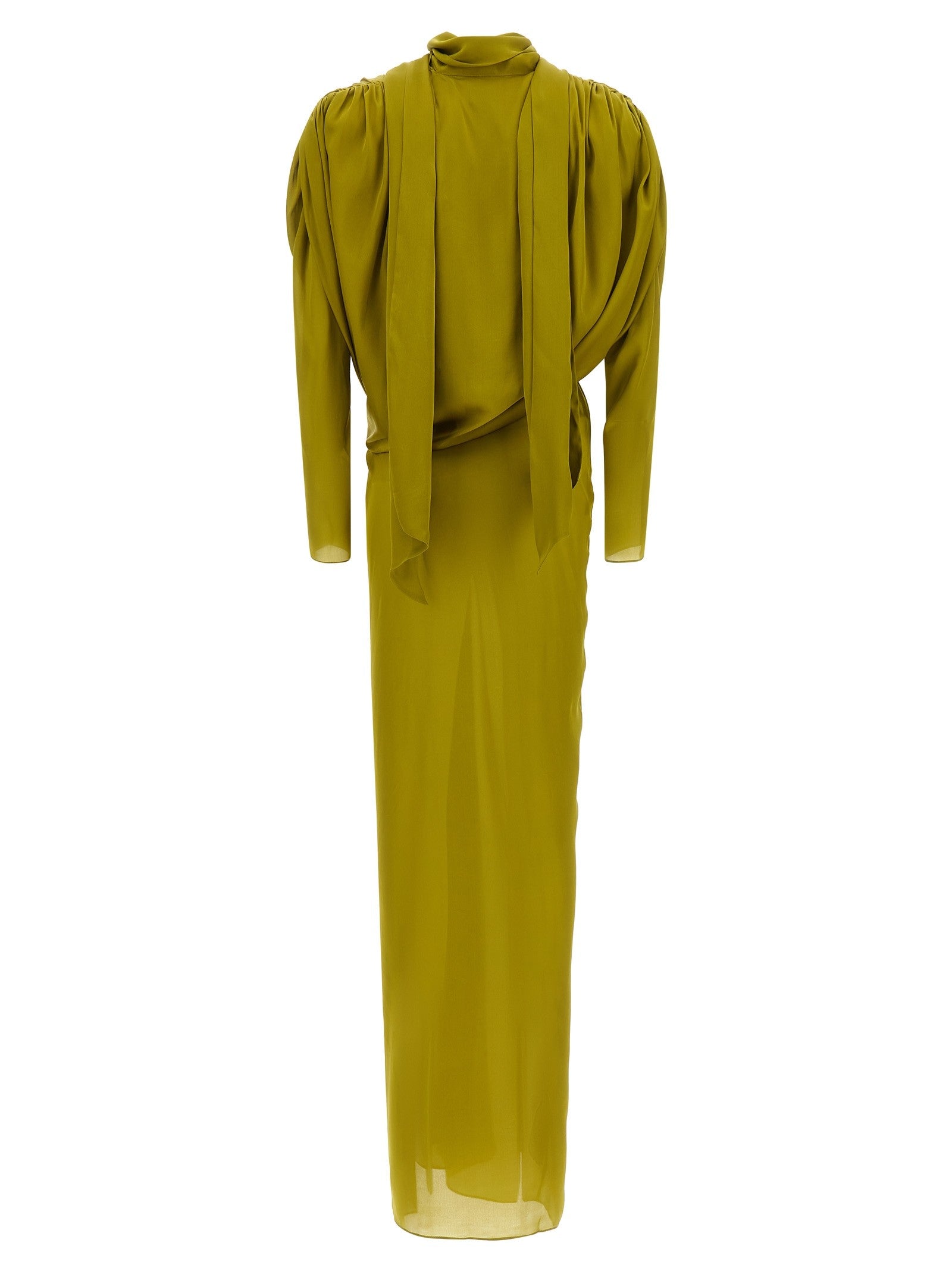 Balmain Draped Silk Dress Green