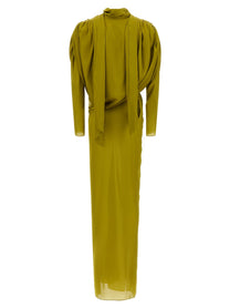 Balmain Draped Silk Dress Green