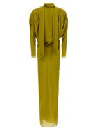 Balmain Draped Silk Dress Green, view 2
