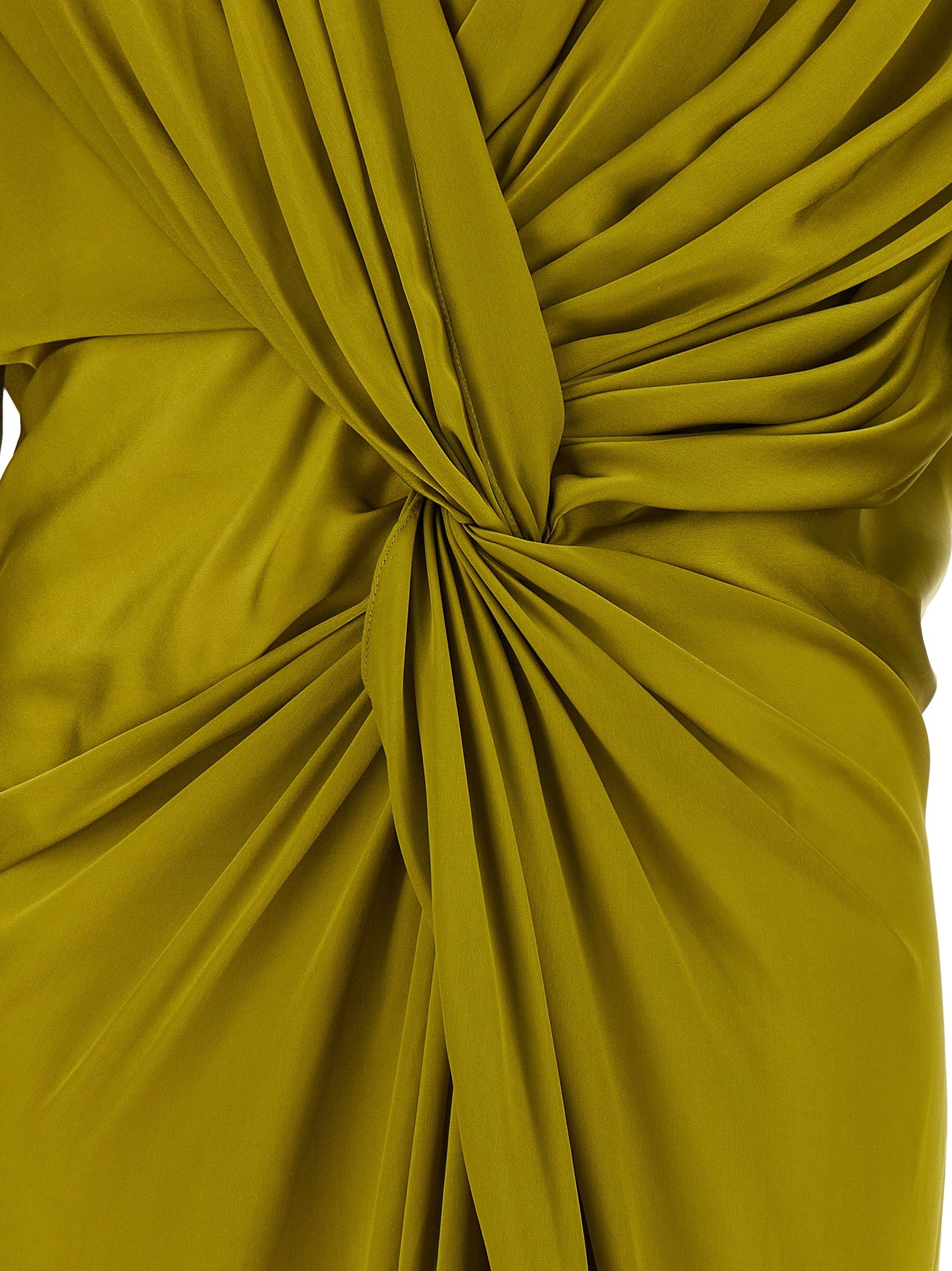 Balmain Draped Silk Dress Green