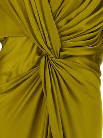 Balmain Draped Silk Dress Green