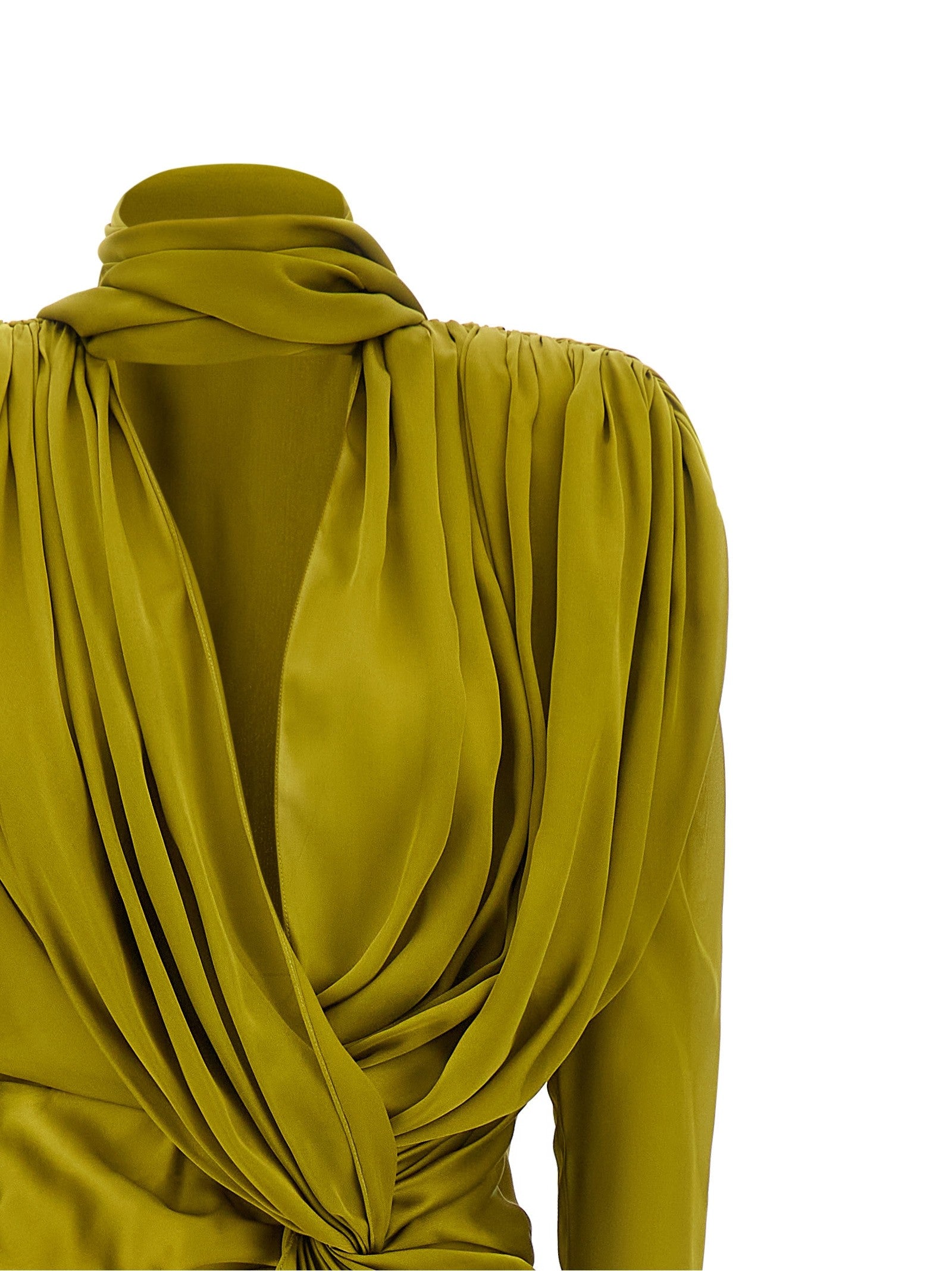Balmain Draped Silk Dress Green