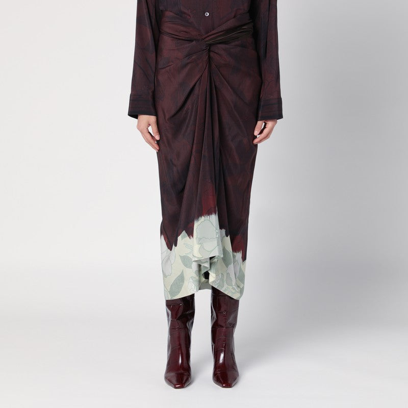Dries Van Noten - Dries Van Noten Draped skirt with brown silk print - Skirts