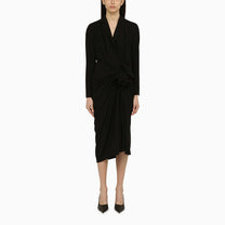 Dries Van Noten - Dries Van Noten Black wool-blend dress with drape - Dresses