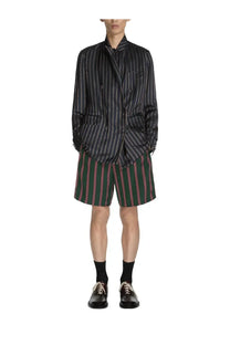 Dries van Noten men’s blazer balto blue in dark gray and black vertical stripes with subtle sheen and relaxed fit