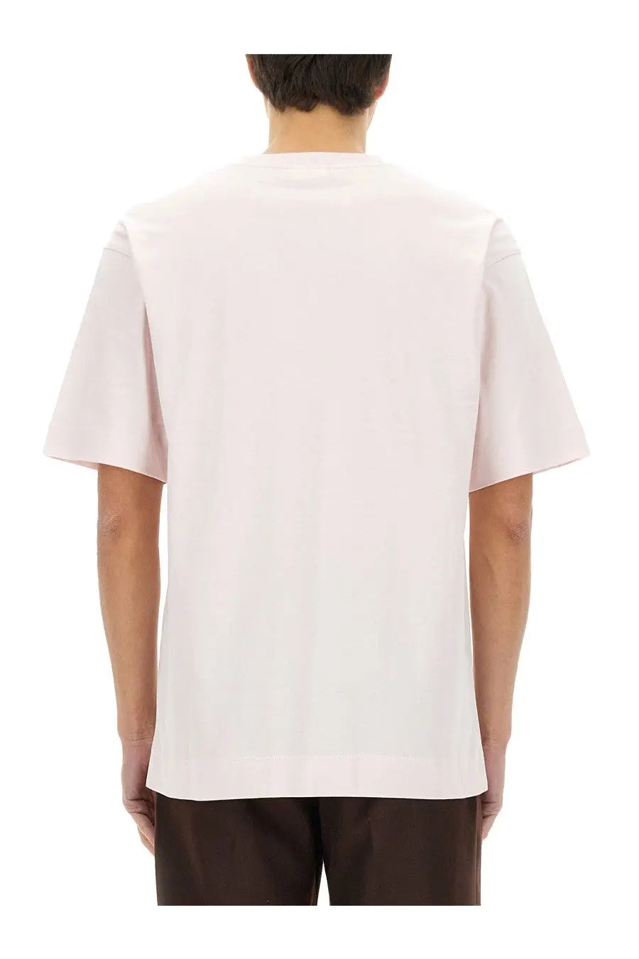 Pale pink short-sleeved crew neck cotton t-shirt made of soft fabric for men by dries van noten