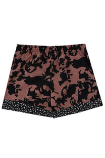 Dries Van Noten men’s pink and black abstract patterned shorts with geometric trim for swimwear use