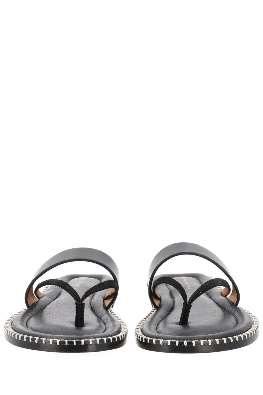 Dries Van Noten men’s black leather thong sandals with stitched edge detail ideal for casual wear
