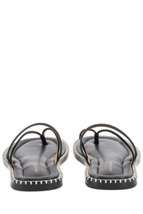 Dries Van Noten men’s black leather thong sandals with white stitching and minimalist design