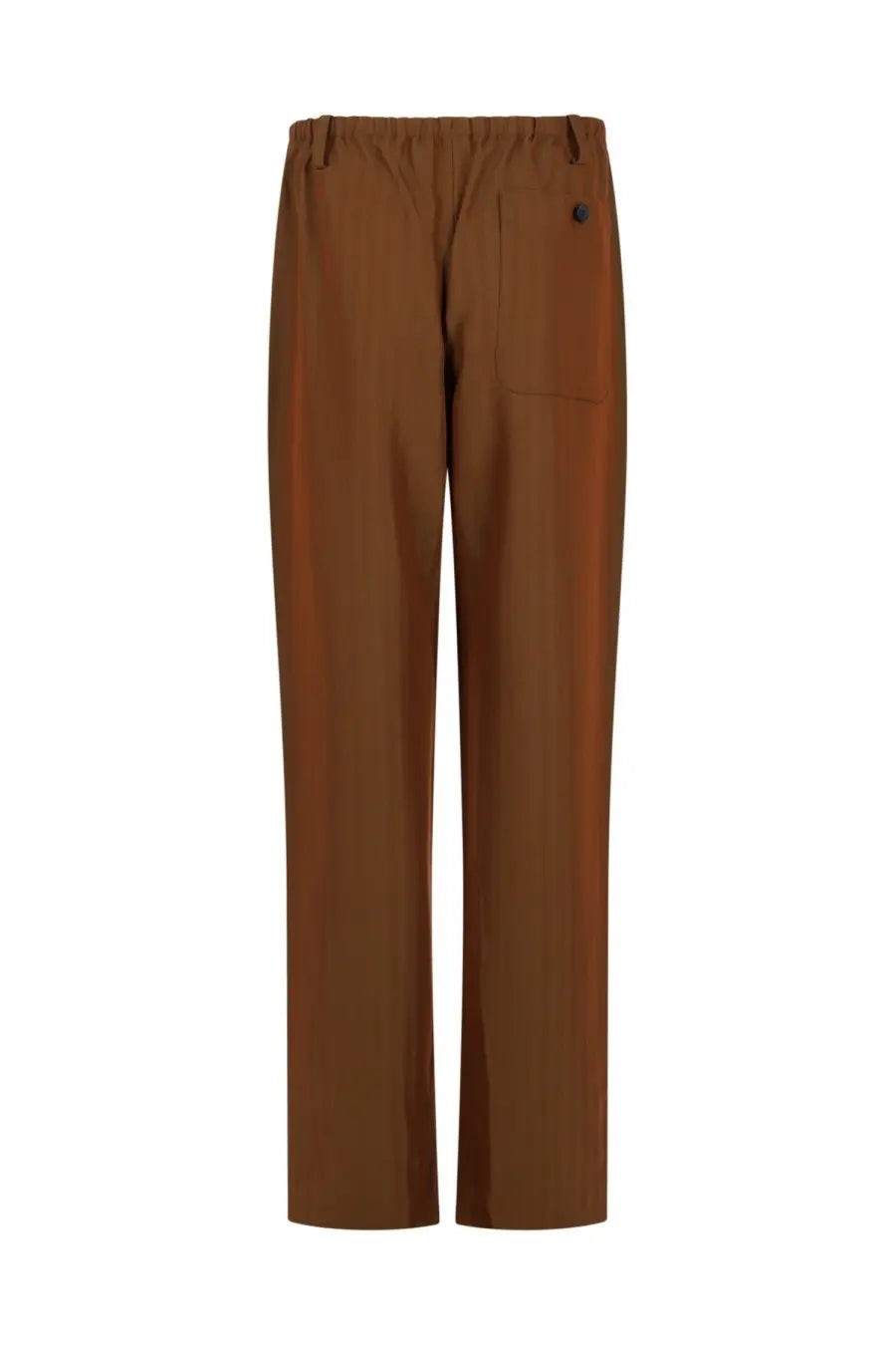 Brown straight-leg trousers by dries van noten with elastic waistband and buttoned pocket on right side