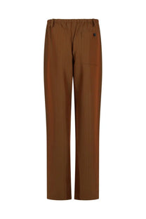 Brown straight-leg trousers by dries van noten with elastic waistband and buttoned pocket on right side
